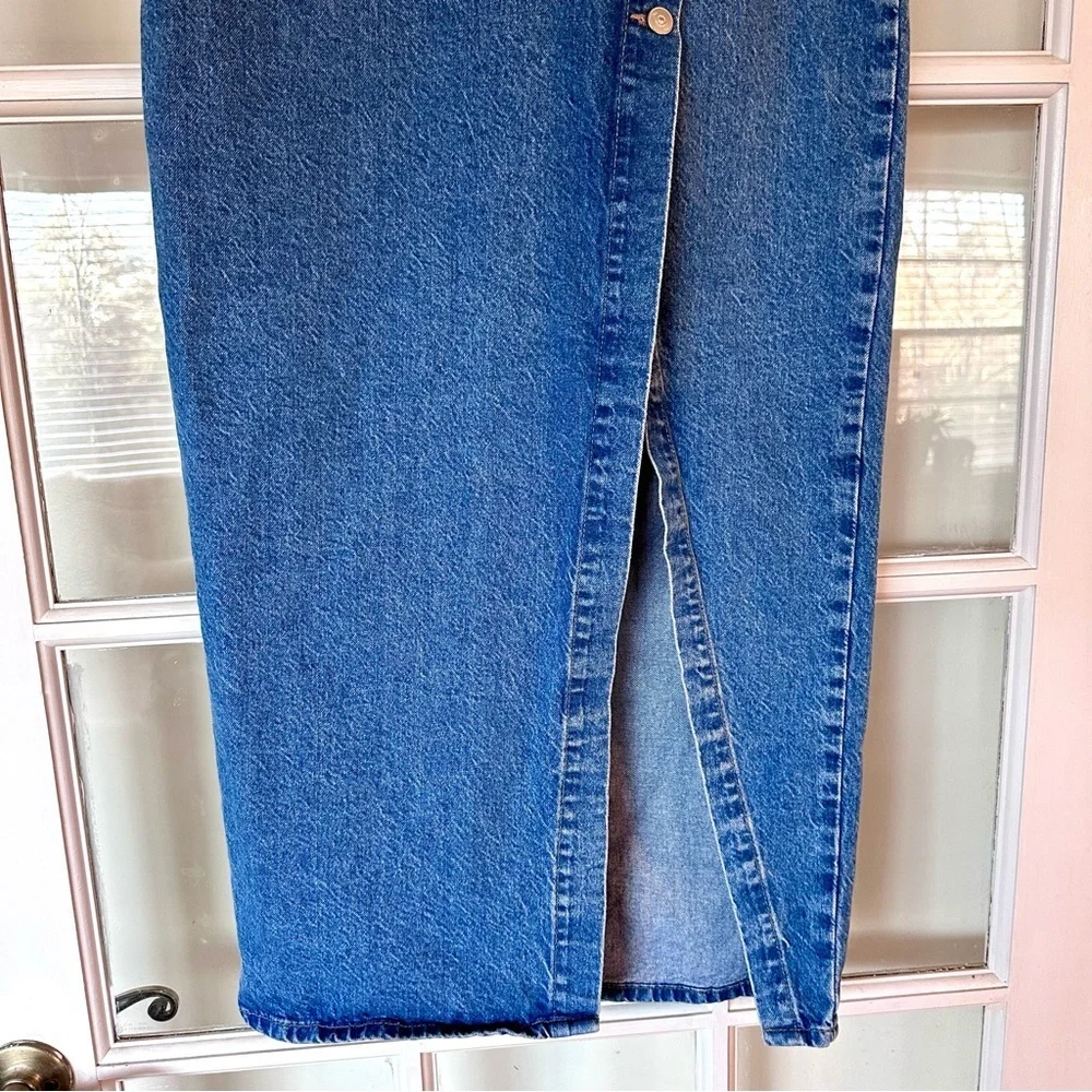 Zara Indigo Denim Maxi Pencil Skirt with Off Center Split Size Medium